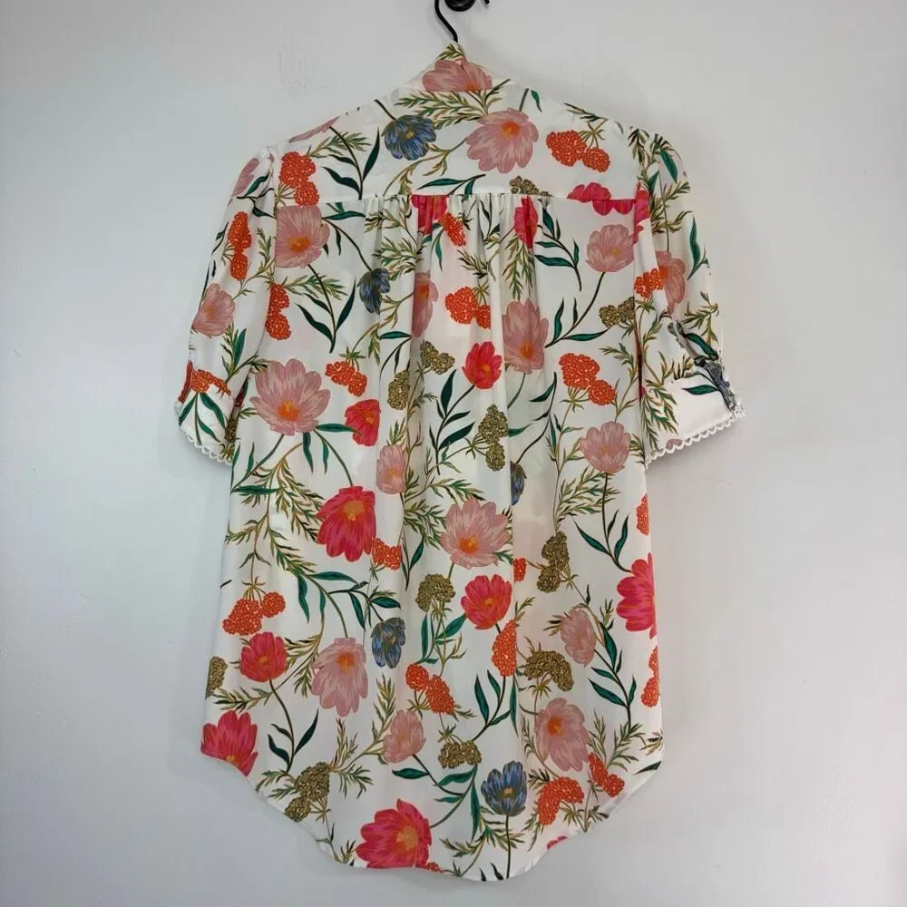 Kate Spade Blossom Floral Tie Neck Blouse S